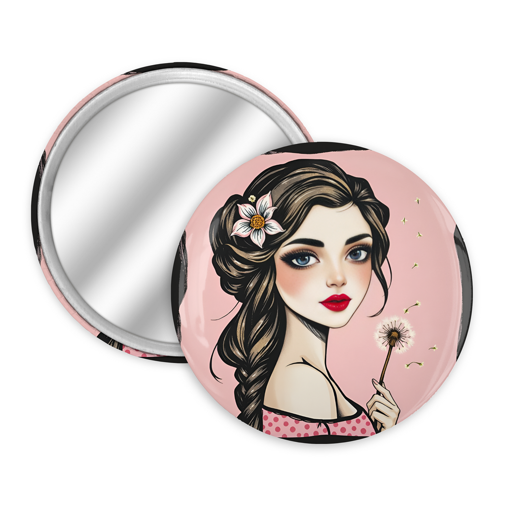 70mm Pink Pocket Mirror for Girls Compact Beauty Mirror for Makeup