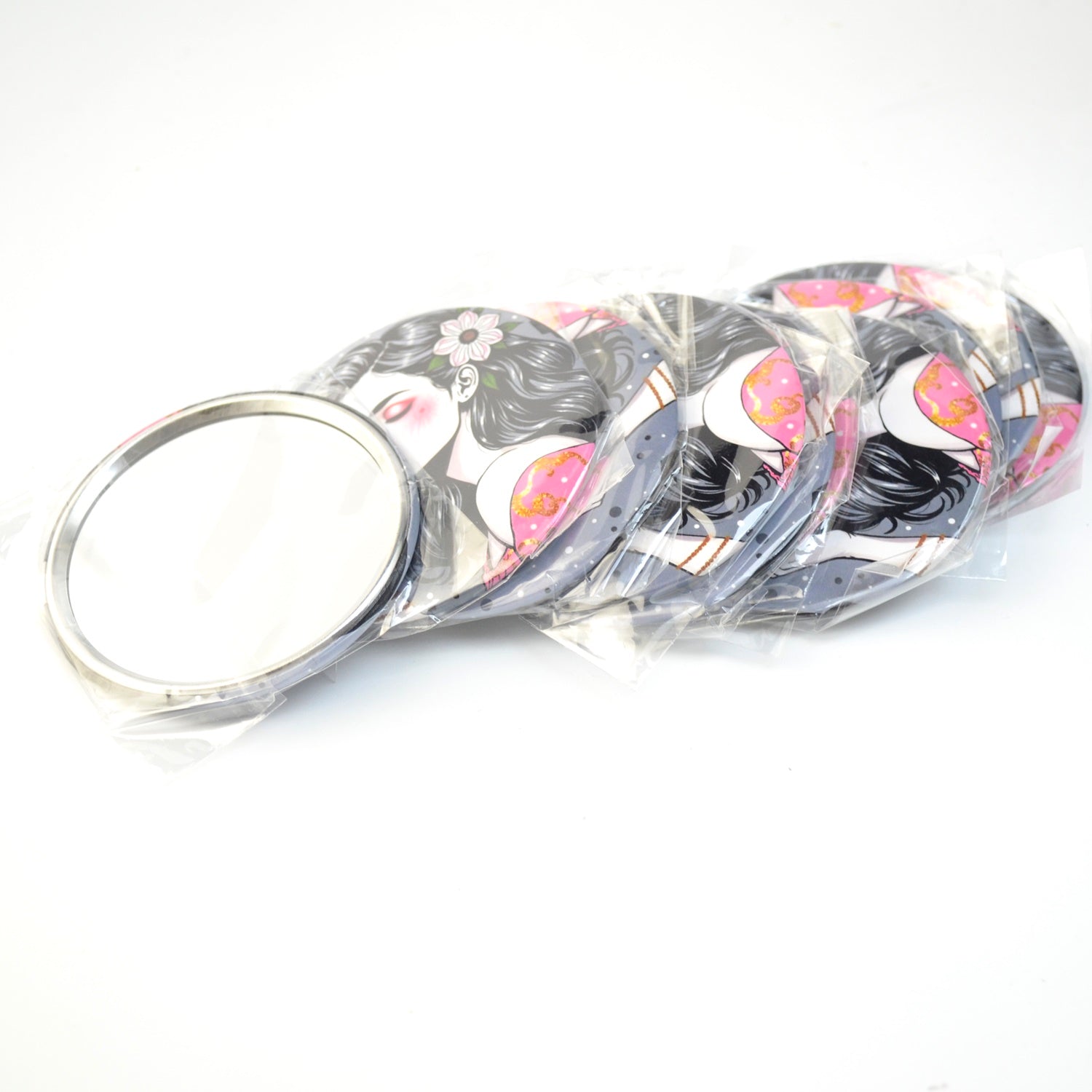 70mm Round Pocket Mirror for Girls Cute Compact Makeup Mirror