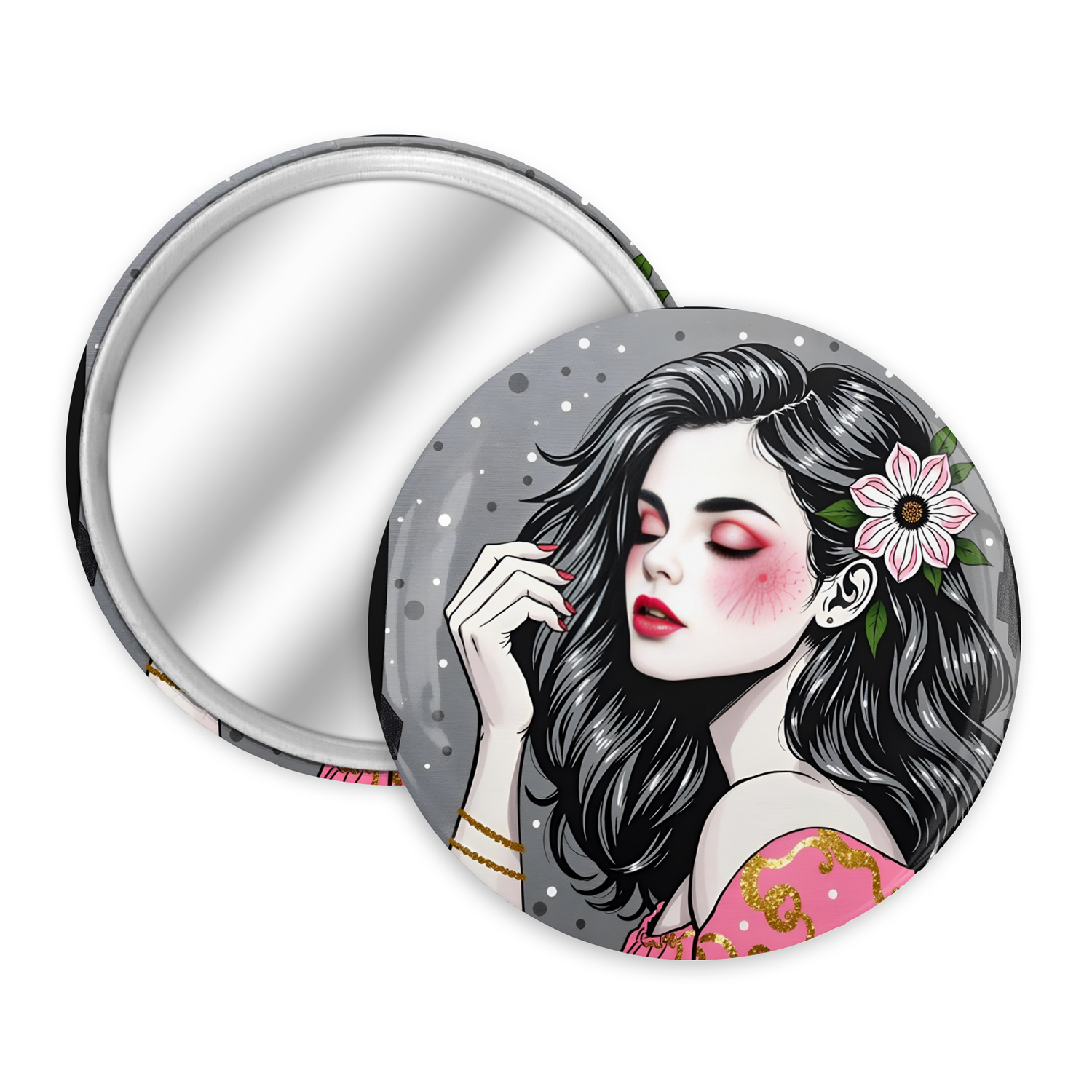 70mm Round Pocket Mirror for Girls Cute Compact Makeup Mirror